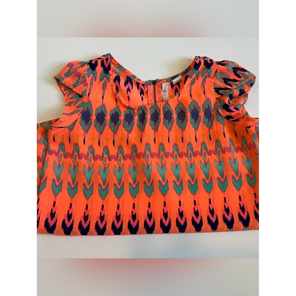 Shrinking Violet Neon Orange Ikat Print Cap Sleeve Top - Picture 4 of 7